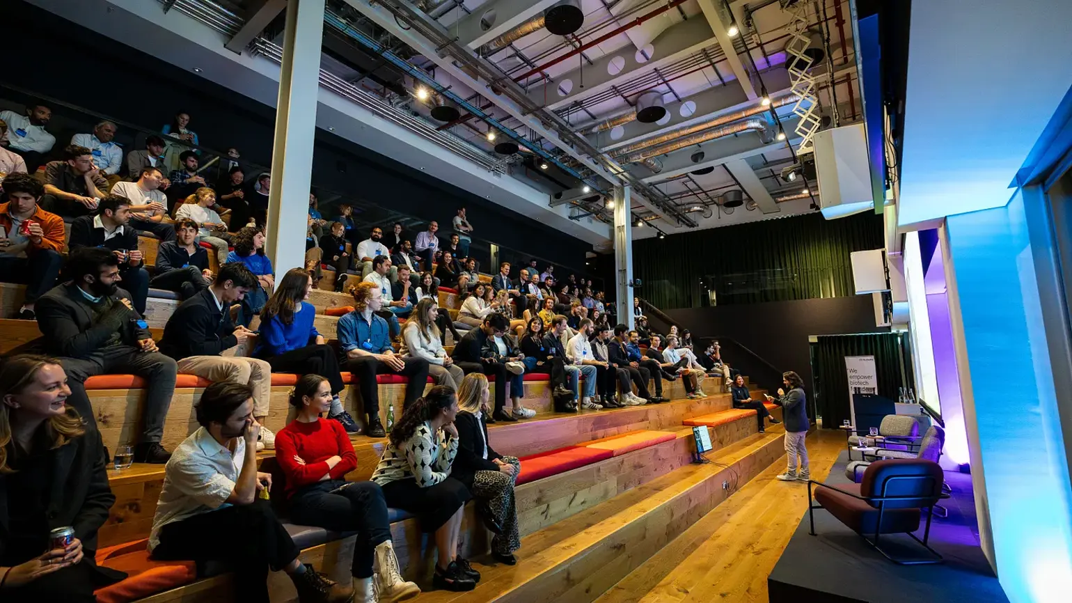 A photo of the crowd watching a talk at the Nucleate Forum