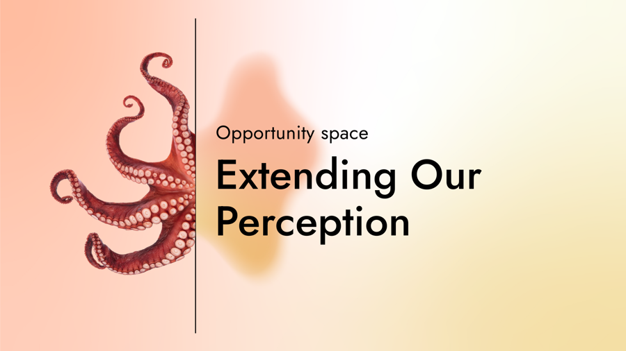 Card with the text "Opportunity Space: Extending Our Perceptions" with a graphic of half an octopus on a gradient background