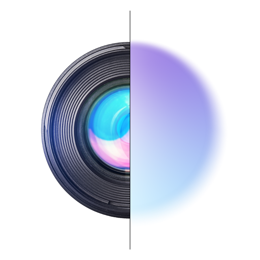 Graphic of half a camera lens with a blue and purple gradient making up the other half